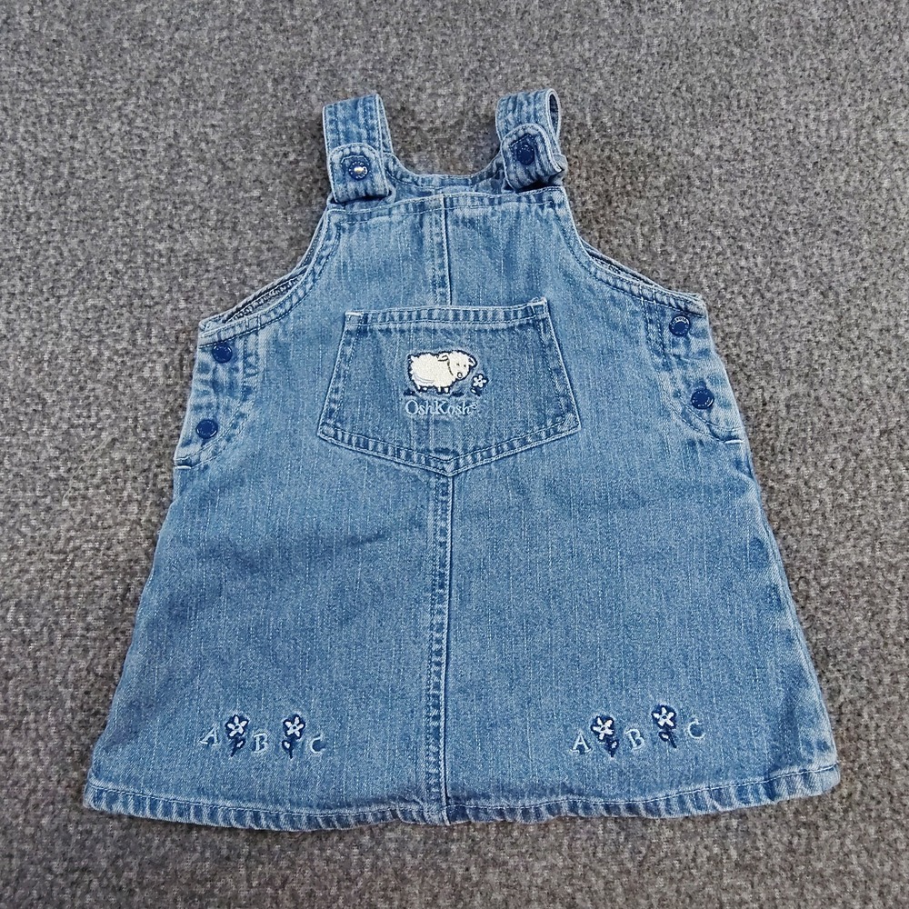 Vintage Oshkosh Bgosh Denim Embroidered Sheep Overall Dress 6-9 months